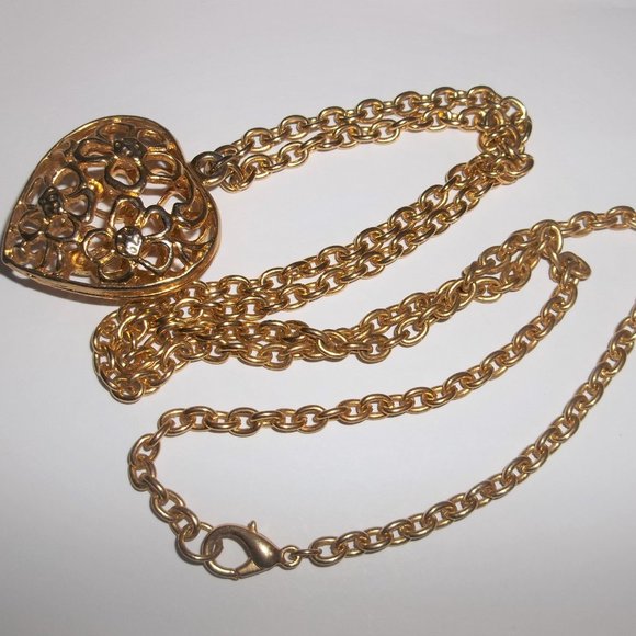 Puffy Heart Flower Necklace Pendant Charm Long Chain Costume Jewelry Girl A562 - Picture 4 of 6